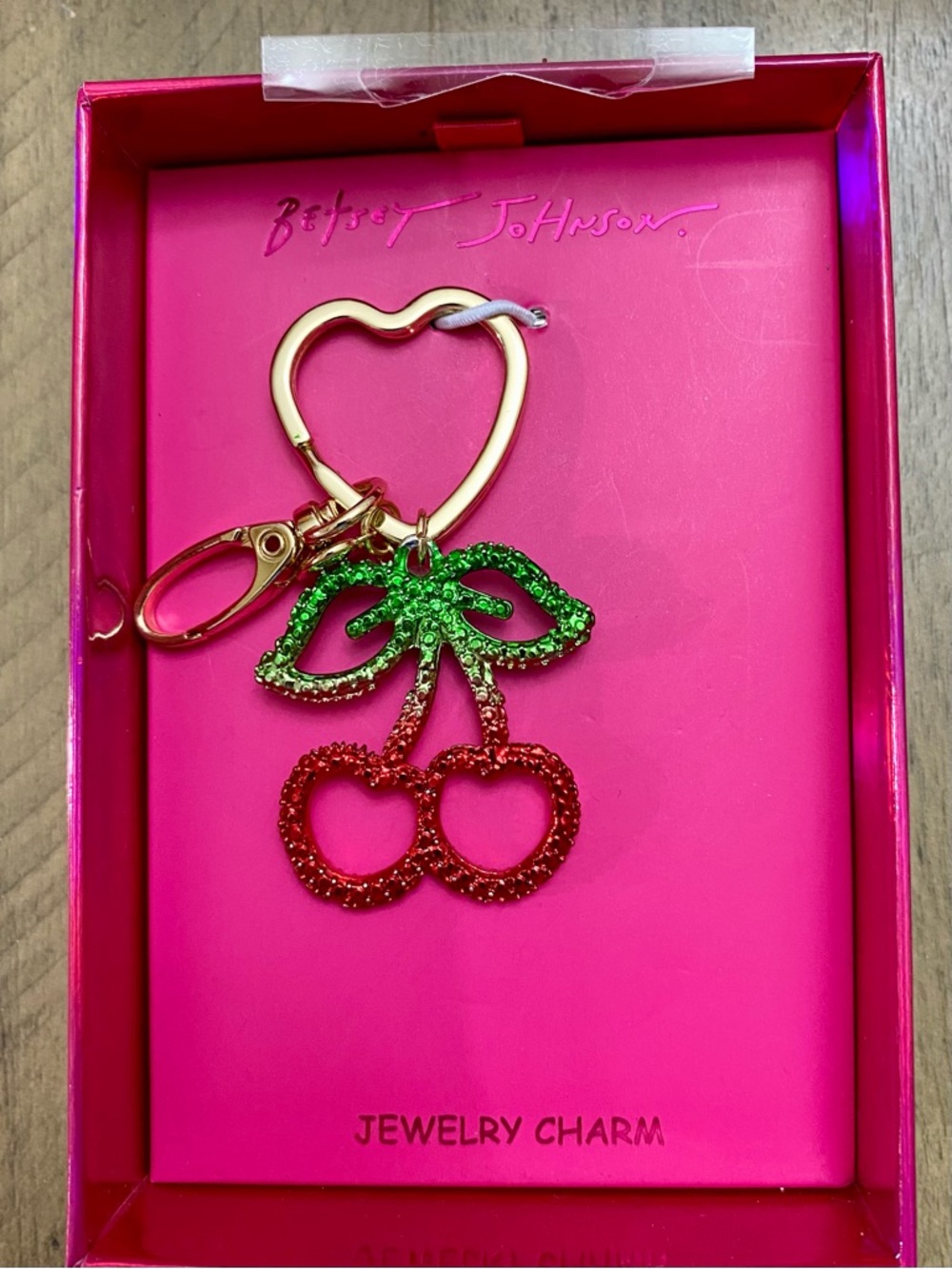 Betsey Johnson Glitter Cherry Heart Bag Charm Keychain